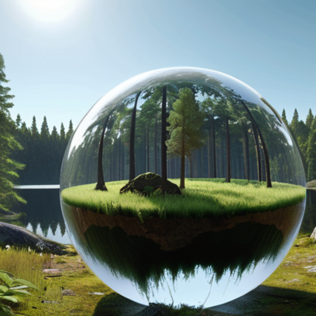 **A visual metaphor for the "global carbon budget"**: A clear, translucent sphere surrounding planet Earth, acting as a finite, precious wallet. Inside, subtle wisps of dark carbon emissions are visible, contrasted with vibrant, clean green spaces representing potential for sustainable growth. A visible, stylized "budget meter" on the sphere indicates the remaining capacity. In the foreground, hints of a serene Swedish landscape, such as a calm lake reflecting a clear sky or a dense pine forest, subtly anchoring the global concept to local relevance. The overall mood is one of delicate balance, urgent responsibility, and a critical point for action. Photorealistic, cinematic lighting, high detail.