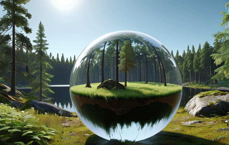 **A visual metaphor for the "global carbon budget"**: A clear, translucent sphere surrounding planet Earth, acting as a finite, precious wallet. Inside, subtle wisps of dark carbon emissions are visible, contrasted with vibrant, clean green spaces representing potential for sustainable growth. A visible, stylized "budget meter" on the sphere indicates the remaining capacity. In the foreground, hints of a serene Swedish landscape, such as a calm lake reflecting a clear sky or a dense pine forest, subtly anchoring the global concept to local relevance. The overall mood is one of delicate balance, urgent responsibility, and a critical point for action. Photorealistic, cinematic lighting, high detail.
