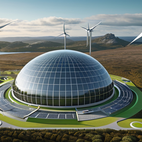 Home 9 A symbolic representation of a rapidly diminishing global carbon budget, perhaps visualized as a transparent, finite energy sphere around Earth, with digital counters displaying decreasing numbers. Integrated within this scene, showcase futuristic, large-scale Swedish industrial innovation: a sleek, modern battery gigafactory (evoking Northvolt) nestled in a clean Nordic landscape with renewable energy sources like wind turbines, and an advanced, zero-emission steel plant (evoking H2 Green Steel) emitting only steam, symbolizing a sustainable future. The overall aesthetic should be one of technological hope and bold progress against a pressing environmental challenge.